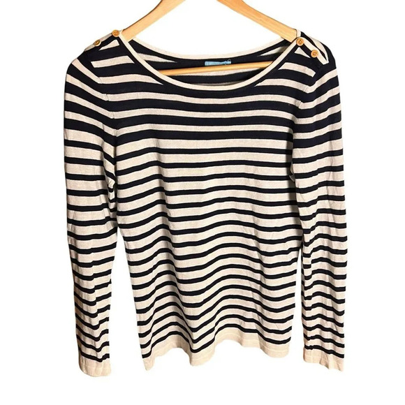 J. McLaughlin Stretch Striped Shirt Top Size S Blue & White lightweight - Picture 1 of 10
